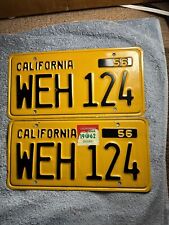 1956 1962 1957 California License Plate Pair WEH 124 picture
