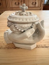 Antique Victoria Conta Boehme Porcelain Fairing Box w/ Hand Holding Trinket Box picture