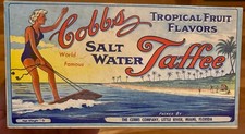 Vintage 1950s Miami Florida Cobb's Salt Water Taffee Box - BEAUTIFUL GRAPHICS picture