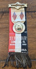 ANTIQUE WOODMEN OF THE WORLD UTAH RIBBON PIN MEDAL EARLY CELLULOID BEAUTIFUL #1 picture