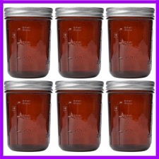 Versatile 16oz Amber Glass Jars - Set of 6 Wide Mouth Canning & Storage Jars picture