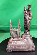 Vtg Basilica Saint ANNE de Beaupre Holding Mary Christian Cast Metal Music Box picture