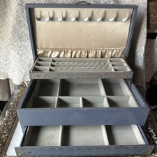 Vintage Mele Jewelry Box Case Made in USA 3 Tier Auto Open Drawer Blue 12x8x4.5” picture