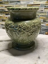 Vintage Hosley Pottery Potteries Vase 1930's Glazed Green Grape Vine Leaf picture