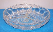 Lead Crystal Clear Glass Fan Diamond 3 Part Divided Round Candy Relish Bowl Dish picture