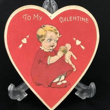 Valentines Card Girl Bathtime German Bisque Doll Toy Old Vtg Antique 1920s 30s picture