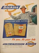 1954 Dickies Work Clothes Classic 1950's Print Advertisement  picture