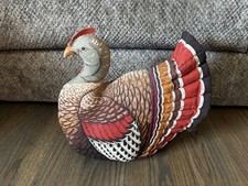 Vintage Handmade Stuffed Fabric Turkey Thanksgiving Decor Centerpiece Plush 14” picture