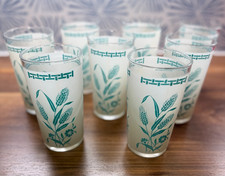 Vintage Hazel Atlas Mid Century Frosted Tumblers Turquoise Wheat Set of 8 +1 Xtr picture