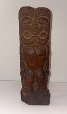 Vintage Hawaiian Tiki Solid Wood Hand Carved Hawaiian Statue 11” picture