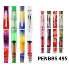 PENBBS 495 Resin Piston Fountain Pen Chrome Plating Blade F Nib ink Pen W/BOX picture