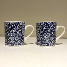 Vtg Queen’s Blue Victorian Chintz Coffee Tea Mug Set Of 2 Floral Transferware picture