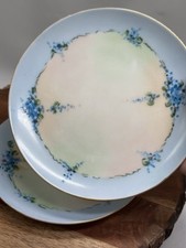 Silesia Germany 2 Porcelain Side Plates Hand Painted Forget Me Not Blue Flowers picture