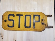 Rare Antique School Bus Yellow Stop Sign Doubled Sided Flip 1930's picture