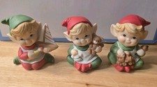 Vintage HOMCO Christmas Elf Ceramic/Porcelain Figurines*#5253 Complete Set Of 3* picture