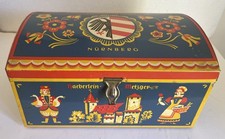 VTG Haeberlein-Metzer Nurnberg German painted chest-style tin box 1970's picture