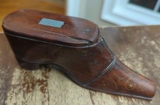 Antique Shoe Snuff Box Large Pique Table Snuff is 6.75 Inches - Carved Box picture