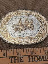 Montana Silver Mint Silver Plate Belt Buckle Steer Cowboy Rare Fast Shipping picture