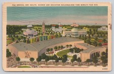 1939 New York World's Fair Medical Science Education Bldgs Postcard F24 picture