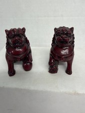 Vintage Chinese Foo Fu Dog Guardian Lion Statue Figurine Red Resin Art Decor picture