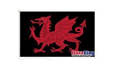 WELSH DRAGON BLACK WALES DURAFLAG 150cm x 90cm QUALITY FLAG ROPE & TOGGLE picture