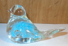 BEAUTIFUL VINTAGE 1979 ST. CLAIR  MAUDE & BOB  BLUE ART GLASS BIRD PAPERWEIGHT picture