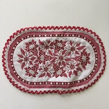 Vtg Halltex Woven Doily Austrian Floral Poinsettia Art Lace Trim Austrian Red picture