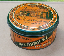 1936 Small Advertising Tin McCormick Banquet Tea Ye Olde Tea House Held 20 Bags picture