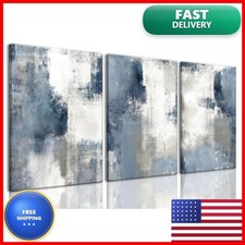 okudolit Abstract Wall Art Navy Blue Gray Canvas Large Framed Set of 3 16x24in picture