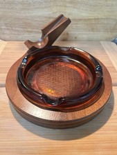Decatur Industries Ash Tray Amber Glass Walnut Pipe Stand picture