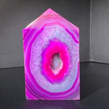 160g Natural pink colour stripe agate ObeliskQuartz Crystal Tower Healing picture