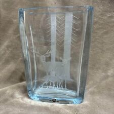 Strombergshyttan Crystal glass vase engraved with a stag deer and fawn Sweden picture