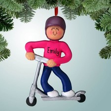 Personalized Girl on Silver Scooter Christmas Ornament picture