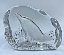 Cristol D'Arques Iceberg Dolphin Glass Carved  Paperweight Sea World Figure picture