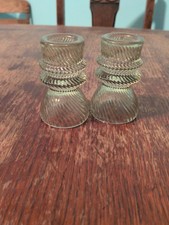 2 Small Glass Taper Candle Holders Fluted Green picture