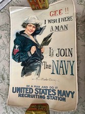 Vintage 1917 WW1 23x34” Poster- “Gee I Wish I We’re A Man I’d Join The Navy” picture