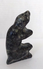 Vintage Intuit Eskimo carved Soapstone Bear Signed Josie Papialuk Papialook 1975 picture