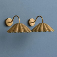 Art Deco Brass Wall Lamp | Vintage Ruffle Shade Hallways, Reading Corners, Home. picture