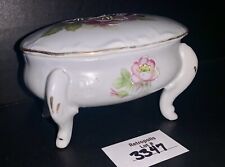 Vintage Hand Painted Floral Footed Ceramic Trinket Box Signed picture