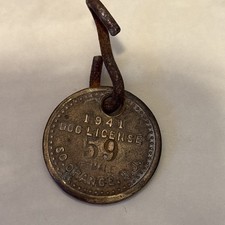 Vintage 1941 Dog License Tag South Orange NJ Brass Tax Pet ID Charm with Hook⁠ picture