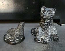 2 Vanstone Inuit Soapstone Handmade Carved Figurines, Bear And Seal From Canada picture