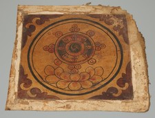 Real Rare Tibet 19th Century Old Antique Buddhist Cotton Thangka Dharma Wheel picture