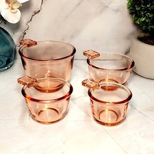 4 PC Nesting Measuring Cups, Pink Amber Depression Style Glass, Vintage Kitchen picture