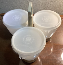 Vintage Tupperware 768-8 3 Container Set w Lids Carry Handle White picture