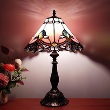 Tiffany Lamp Stained Glass Lamp 3 -Way Tiffany Style Antique Lamp Vintage Pink B picture