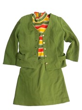 Vintage 1970s Dalton TWA Stewardess Uniform Green Jacket Striped Top Skirt XS picture