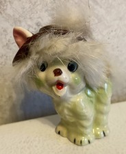 Vintage Japan Cat Kitten with Hat & Grey Fur Porcelain Figurine Decor  picture