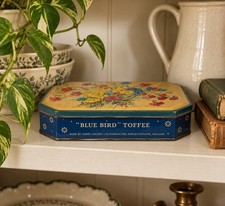 Vintage Blue Bird Toffee Tin Harry Vincent England Floral Metal Candy Box picture