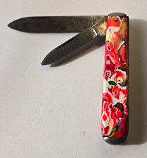 Camco USA 2-Blade SS Slipjoint Pen Pocketknife Manual Red/White Swirl picture