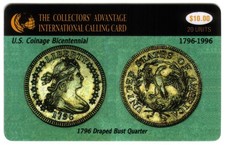 $10. 1796 Draped Bust Quarter (Bicentennial) Coin Phone Card (10/94) Phone Card picture